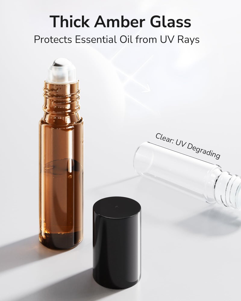 ULG 48-Pack Essential Oil Roller Bottles 10ml, Empty Bottles with Stainless Steel Roller Balls and Waterproof Labels, Amber Roller Balls For Essential Oils - Image 3